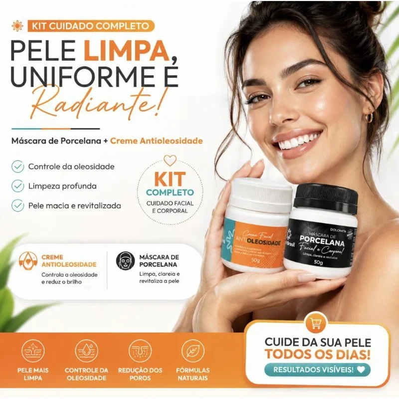 Kit Máscara de Porcelana + Creme Facial Antioleosidade 50g | Controle da Oleosidade Limpez...
