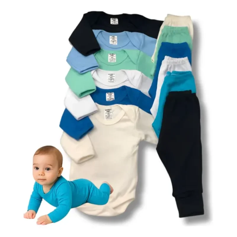 Kit Masculino 6 Pçs Body Manga Longa Mjão Vira Pé Liso