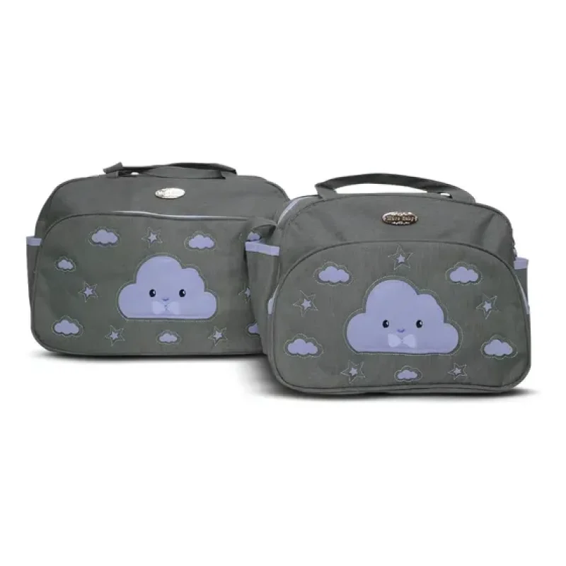 Kit Maternidade Mave Baby Cinza Turquesa 2 Peças com Bolsos e Alça Ajustável