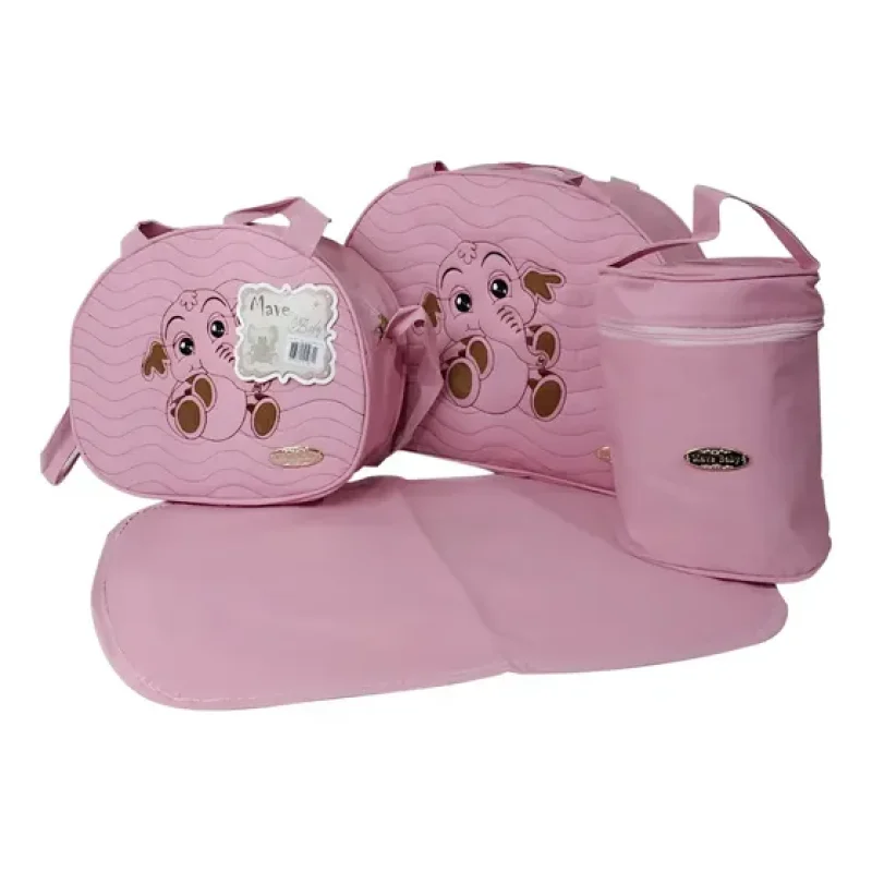 Kit Maternidade Mave Baby Rosa 4 Peças Sacola Frasqueira Trocador Bolsa Térmica