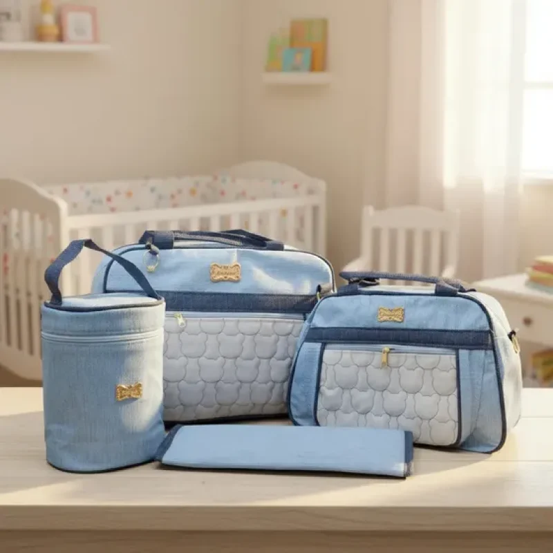 Kit Maternidade Sacola Frasqueira Trocador E Porta Mamadeira
