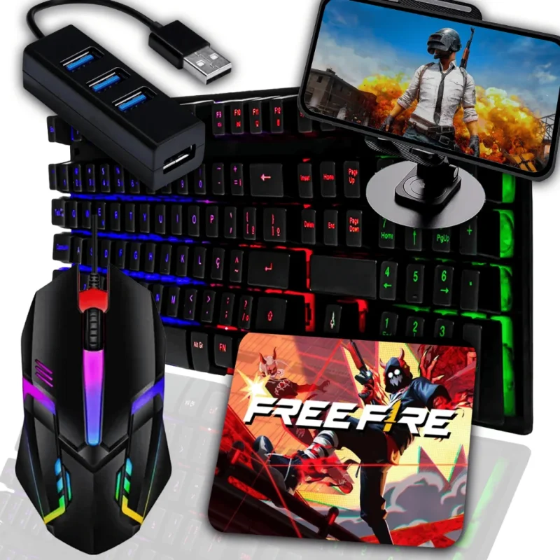 Kit Mobilador Gamer Barato RGB 6 Itens Para Celular Mouse Teclado Mecanico Mouse Pad Tripé...