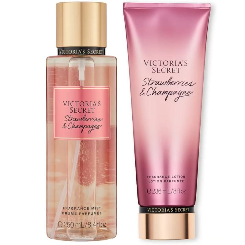 Kit Morango com Champanhe Body Splash + Hidratante Feminino Doce Sofisticado Longa Duração...