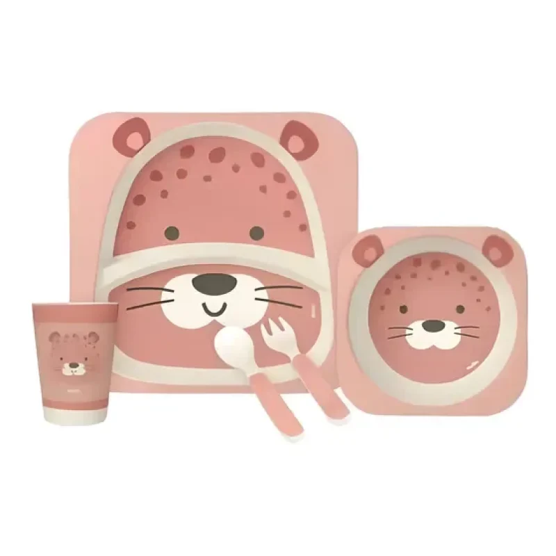 Kit Refeição Infantil Bambu Oncinha Buba Rosa