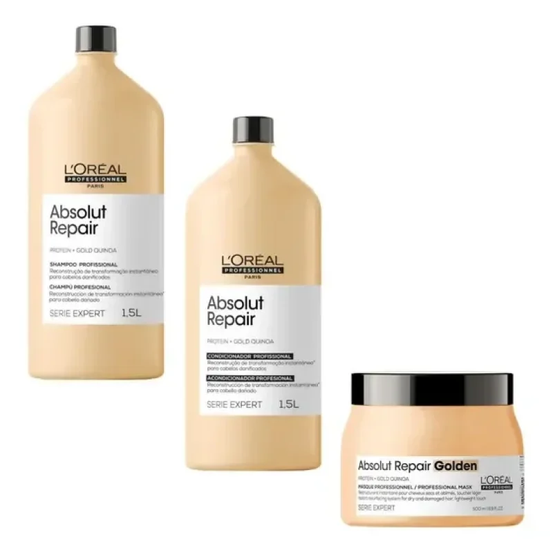 Kit Shampoo Cond 1,5l Másc Golden 500g Loreal Absolut Repair