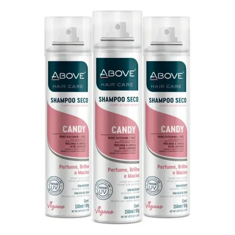 Kit Shampoo Seco Above Candy Spray Para Todos Os Tipos De Cabelo Com Proteção Uv 3 Unidades De 150ml