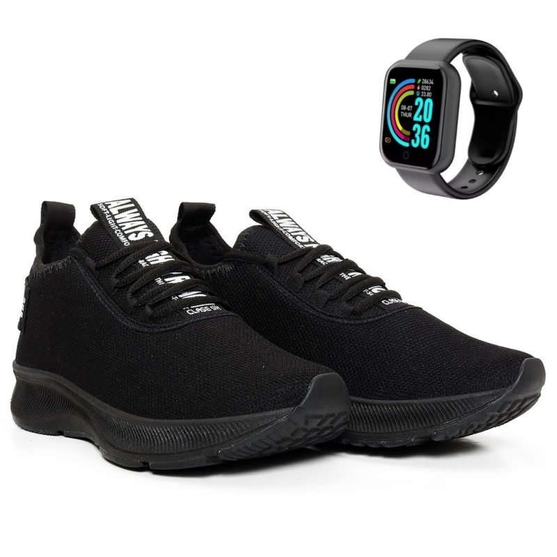 Kit Tênis Academia Masculino Caminhada Malhar Treino Olymp BF Shoes + Smartwatch D20