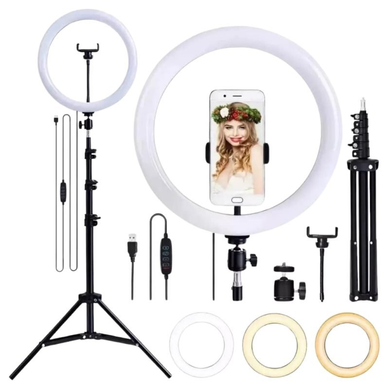 Kit de Iluminação de Anel LED, Ring Light, Com Tripé de 2,1 m, 3 Tonalidades de Luz, AVIBE...
