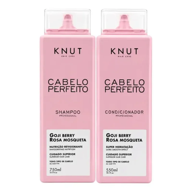 Knut Hair Care Cabelo Perfeito Goji Berry Rosa Mosqueta Shampoo Sem Sal Nutrição Revigorante 750ml Condicionador Leave-in Super Hidratação 550ml
