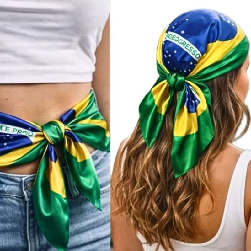 Lenço Bandana Brasil triangulo 75x50 Cabeça Cabelo Bolsa Cintura Copa