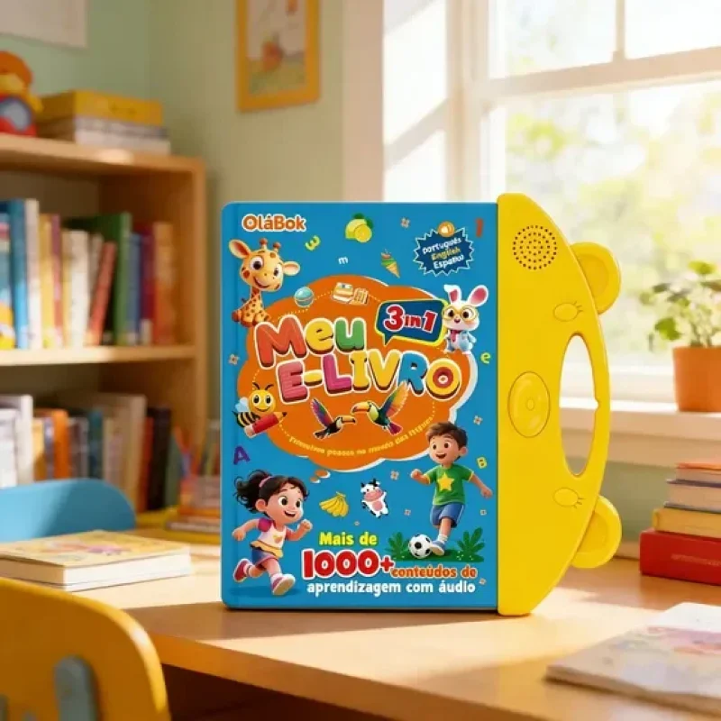 Livro Interativo Olabok Trilíngue para Crianças, Com Sons e Músicas