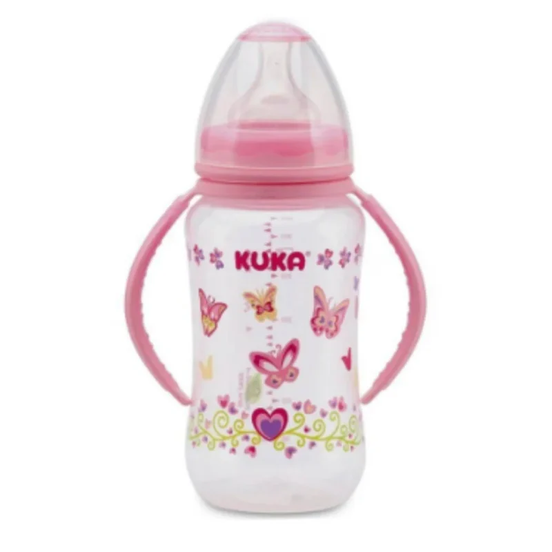 Mamadeira Kuka Natural Big 330ml Rosa com Alça Ortodôntica – Bico Nº 2 Conforto Total