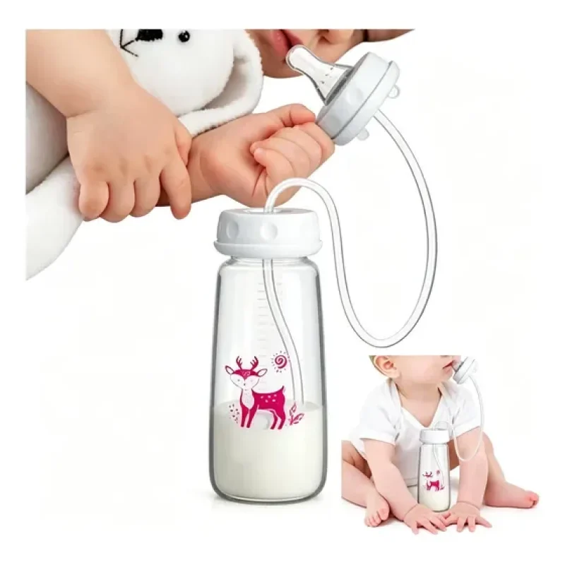 Mamadeira Mãos Livres Bebê Tubo Anticolica Cervo Rosa 150ml