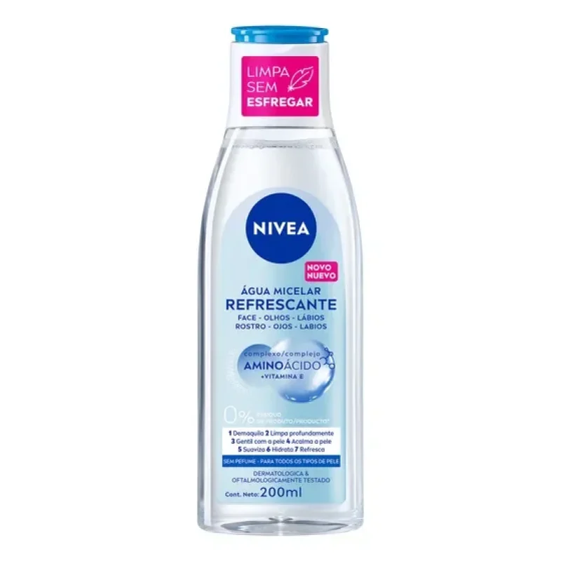 NIVEA Água Micelar Solução de Limpeza 7 em 1 Refrescante 200ml, Demaquila, Limpa Profundamente, Purifica, Hidrata, Cuidado Facial