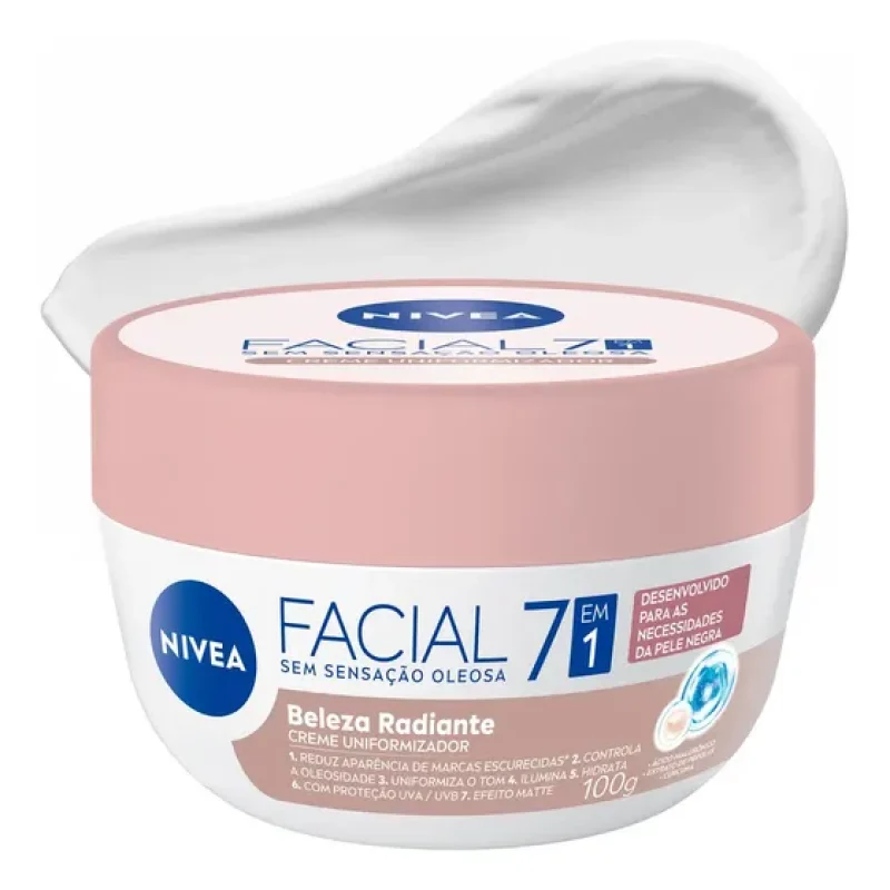NIVEA Creme Facial Uniformizador Beleza Radiante 7 em 1 100g, BBB 26, Reduz Marcas Escurecidas, Controla Oleosidade, Pele Uniforme, Extrato de Pérolas, Cuidado Facial