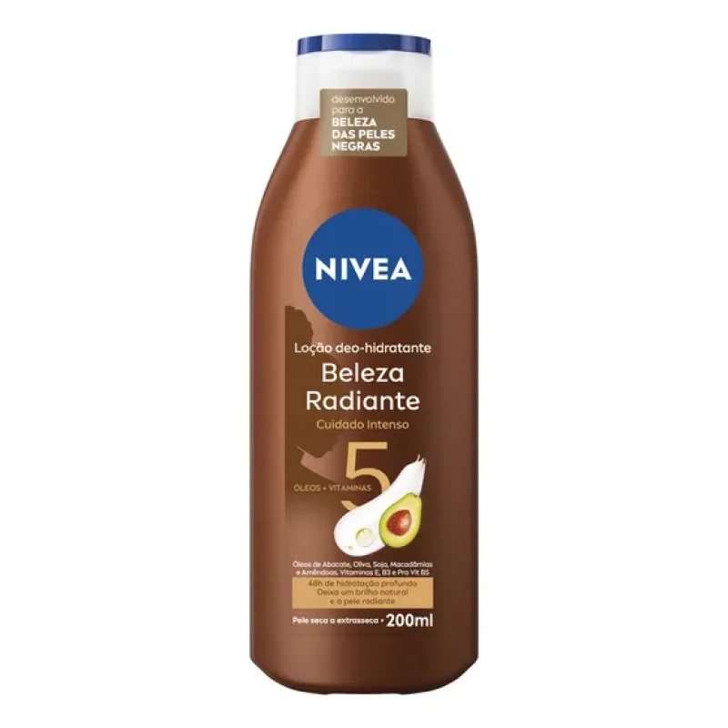 NIVEA Hidratante Desodorante Beleza Radiante Cuidado Intenso 200ml, BBB 26, Hidratação Profunda 48h, Brilho Natural, Corporal, Pele Seca e Extrasseca