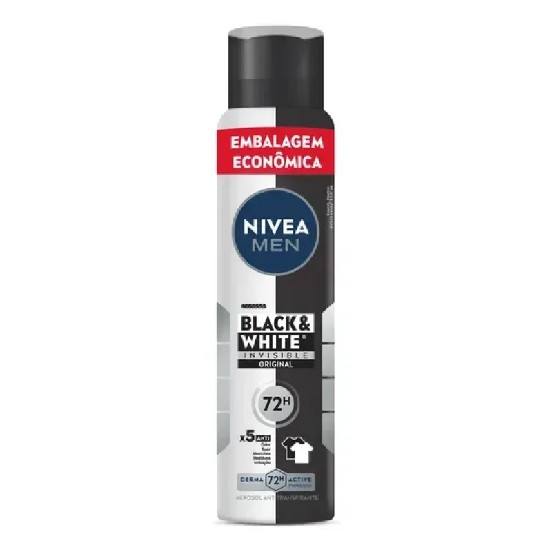 NIVEA MEN Desodorante Aerossol Black & White Invisible Origin 200ml, Proteção 72h, Contra Suor e Odor, Anti-manchas