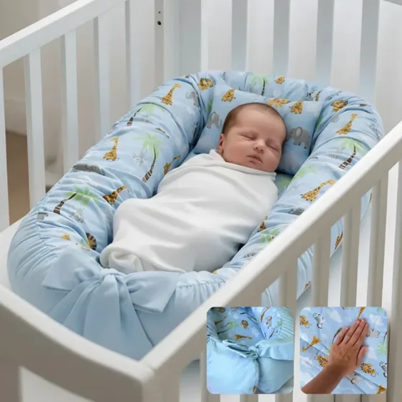 Ninho Redutor Para Bebê Recém-nascido Maternidade Super Macia Conforto E Proteção - Safari Azul Claro
