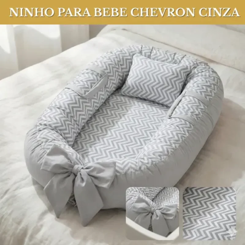 Ninho Redutor Para Bebê Recém-nascido Maternidade Super Macia Conforto E Proteção - Chevron Cinza