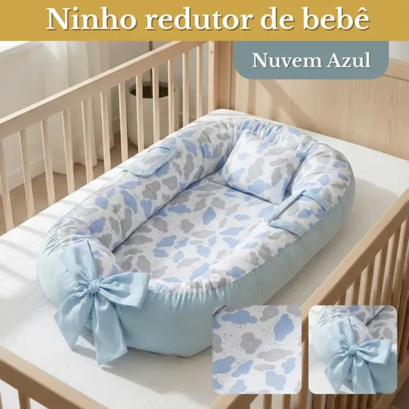 Ninho Redutor Para Bebê Recém-nascido Maternidade Super Macia Conforto E Proteção - Nuvem Azul