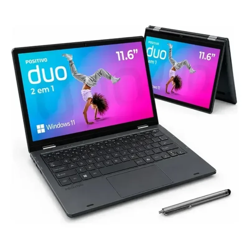 Notebook 2 em 1 Positivo Duo C8128E Intel Celeron N4500 Windows 11 Home 8GB RAM 128GB eMMC 11” LED HD IPS – Cinza