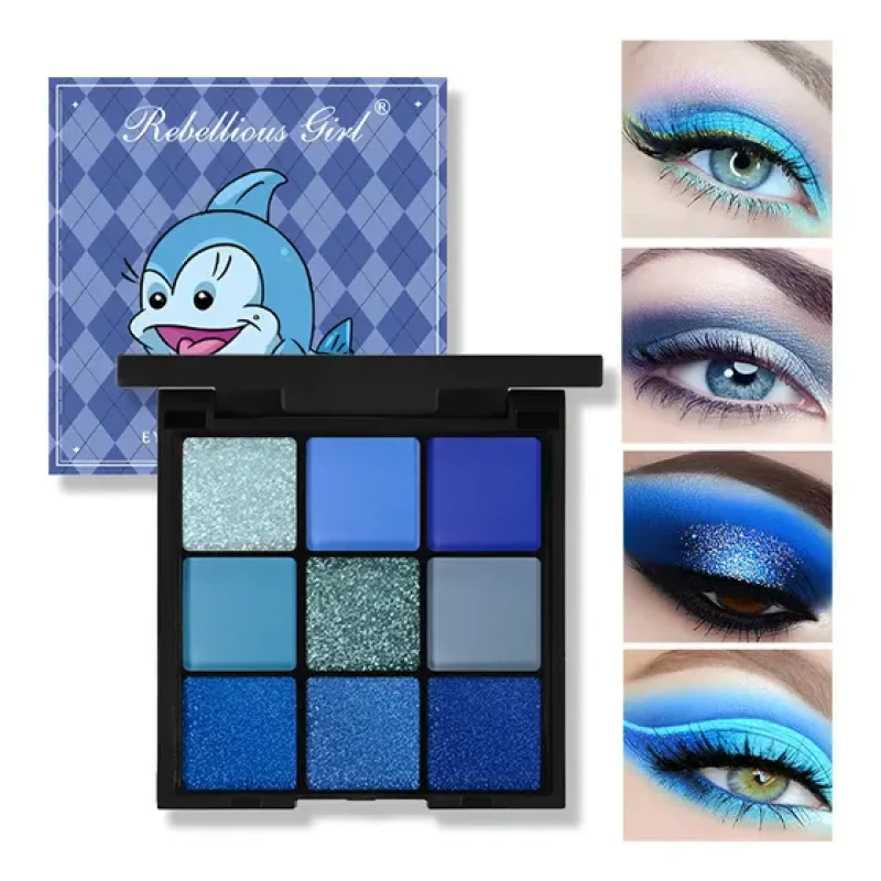 Paleta De Sombras De 9 Cores: Pavão Verde E Golfinho Azul