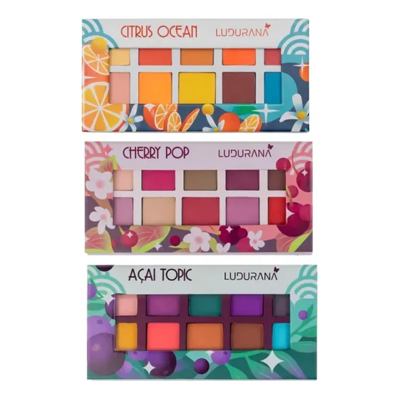 Paleta de Sombras Ludurana Colorida 10 Cores Matte Kit 3 Unidades