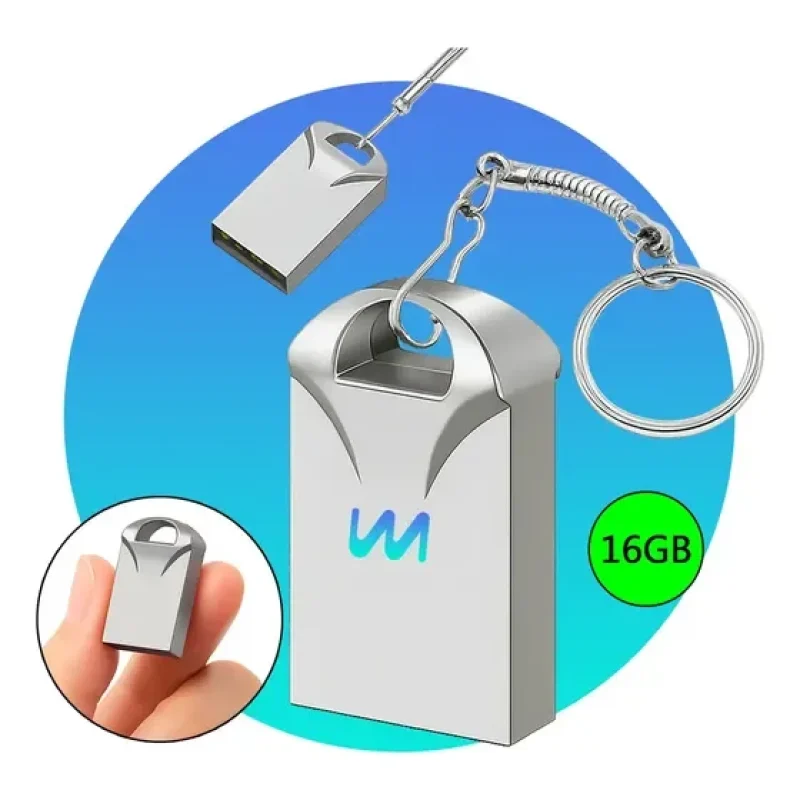 Pen Drive 16gb Mini Chaveiro Resistente Rápido Usb Metal Cor Prata Alta Velocidade Compatível Desktop Pc Notebook Som Automotivo Wmix Eletrônicos