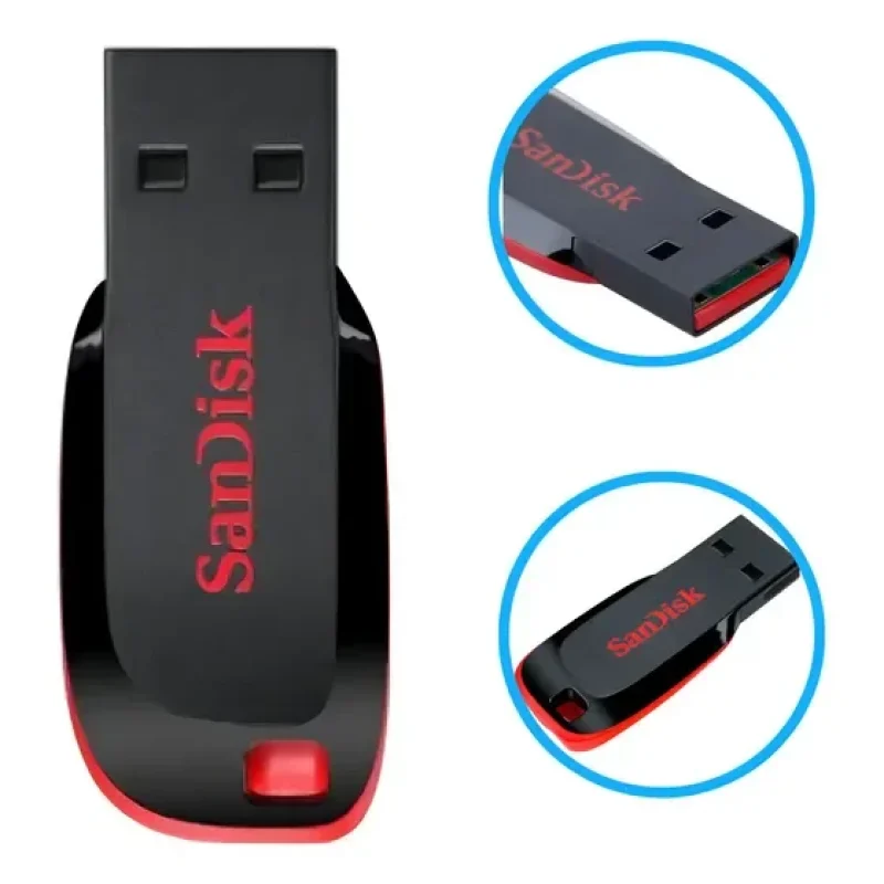 Pen Drive 64 Gb Sandisk Cruzer Blade Usb 2.0 Pc/ Notebook Co Cor Preto