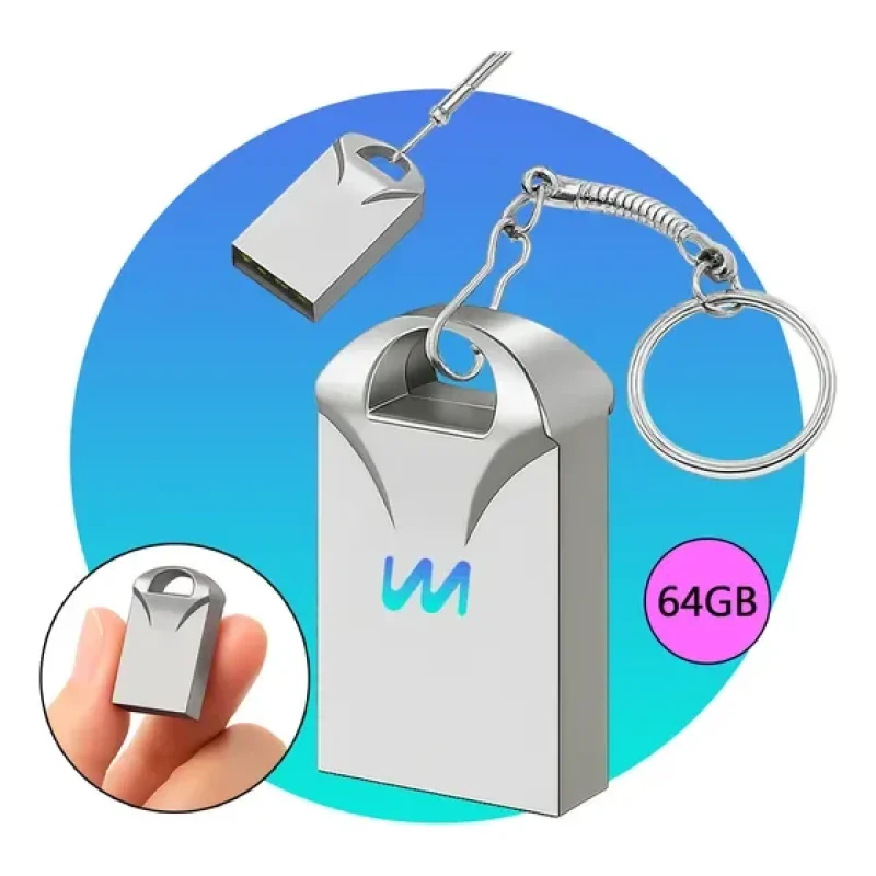 Pen Drive 64gb Mini Chaveiro Resistente Rápido Usb Metal Cor Prata Alta Velocidade Compatível Desktop Pc Notebook Som Automotivo Wmix Eletrônicos