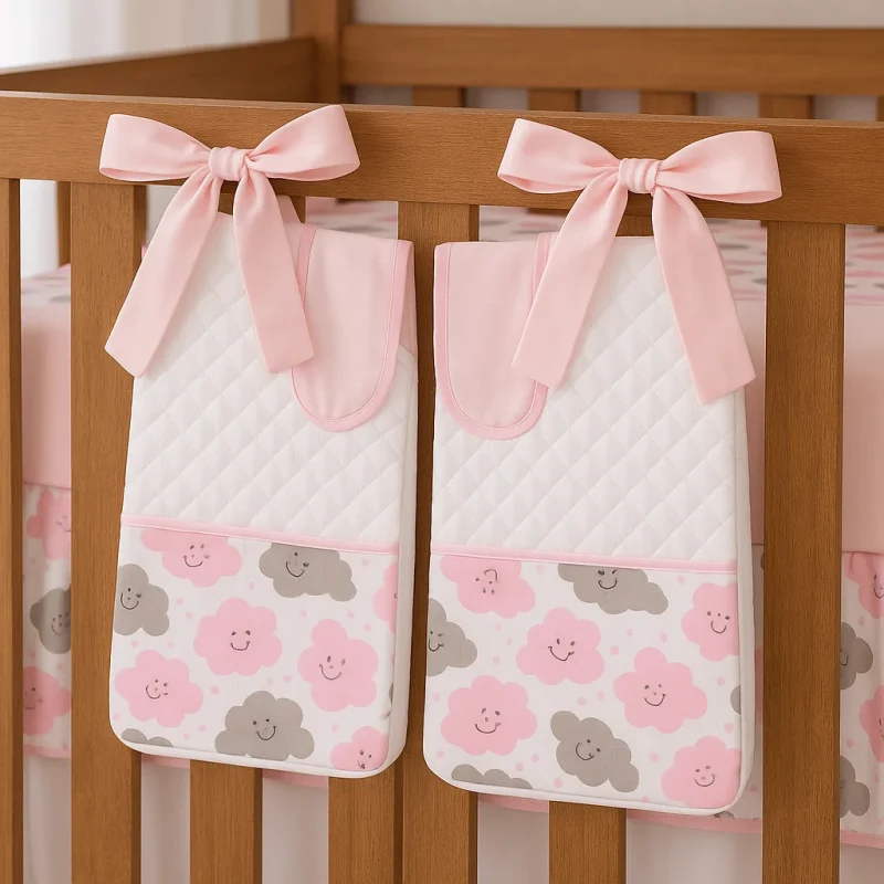 Porta Fralda Organizador Com Laço Decorativo Bebê Quarto Infantil Pendurado Varão Bolsa Ma...