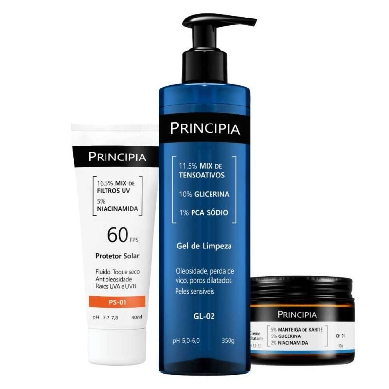 Principia Kit Peles Sensíveis c/ Gel de Limpeza Gl-02 + Creme Hidratante CH-01 + Protetor ...