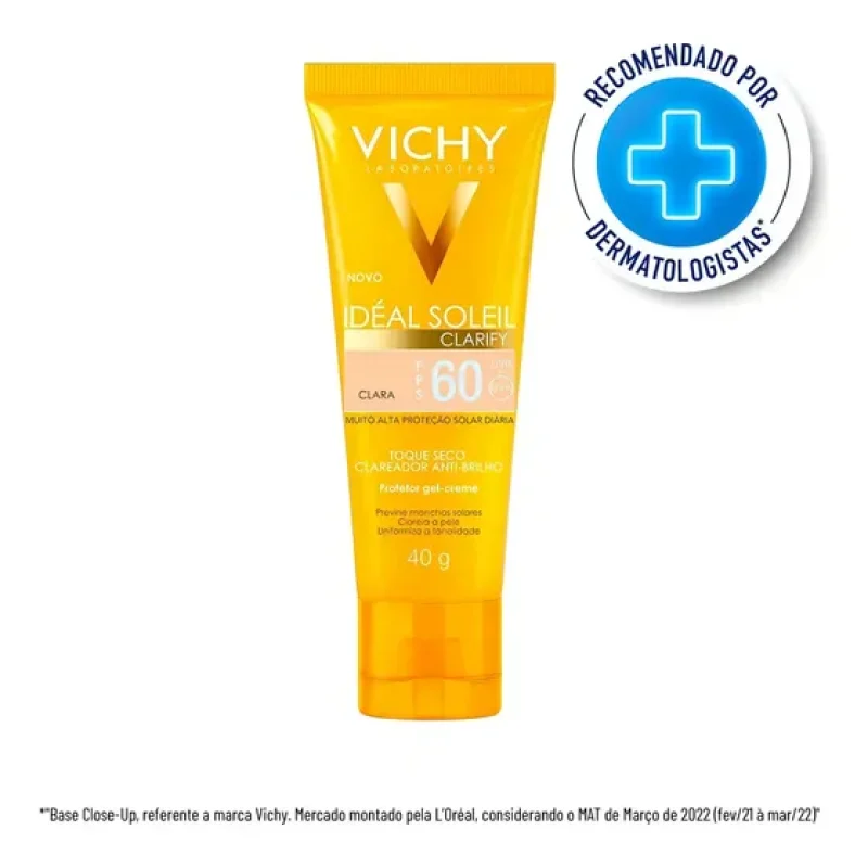 Protetor Solar Facial com Base FPS 60, Ação Clareadora Antibrilho, Previne Manchas Solares, Efeito Matte Toque Seco, Cor Clara, Clarify Capital Soleil Vichy 40g