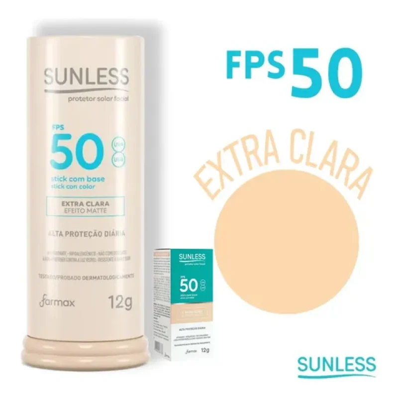 Protetor Solar Stick Com Base Efeito Matte Sunless 12g Color Extra Clara