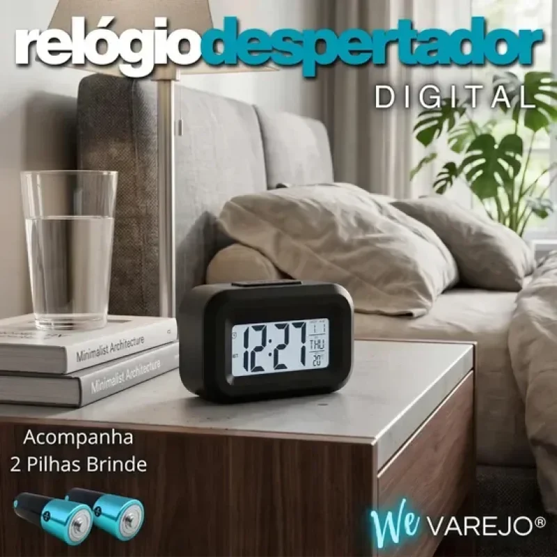 Relógio Digital De Cabeceira We Varejo Alarme Despertador Timer Temporizador Preto 9 X 7 Cm