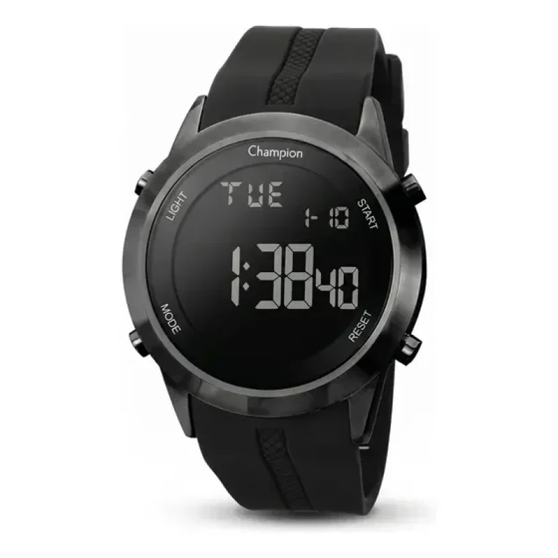 Relógio Masculino Esportivo Champion Digital 45 Milímetros Com Pulseira de Silicone Preta Macia Prova D´Agua 50 Metros
