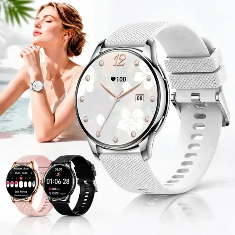 Relogio Smartwatch Feminino À prova d'água Ip68 Amoled Monitor de frequência cardíaca SpO2 sono 70modo esportivo Chamadas Bluetooth Avisos de notificação Pulseira removível Redondo Smartwatch Corrida