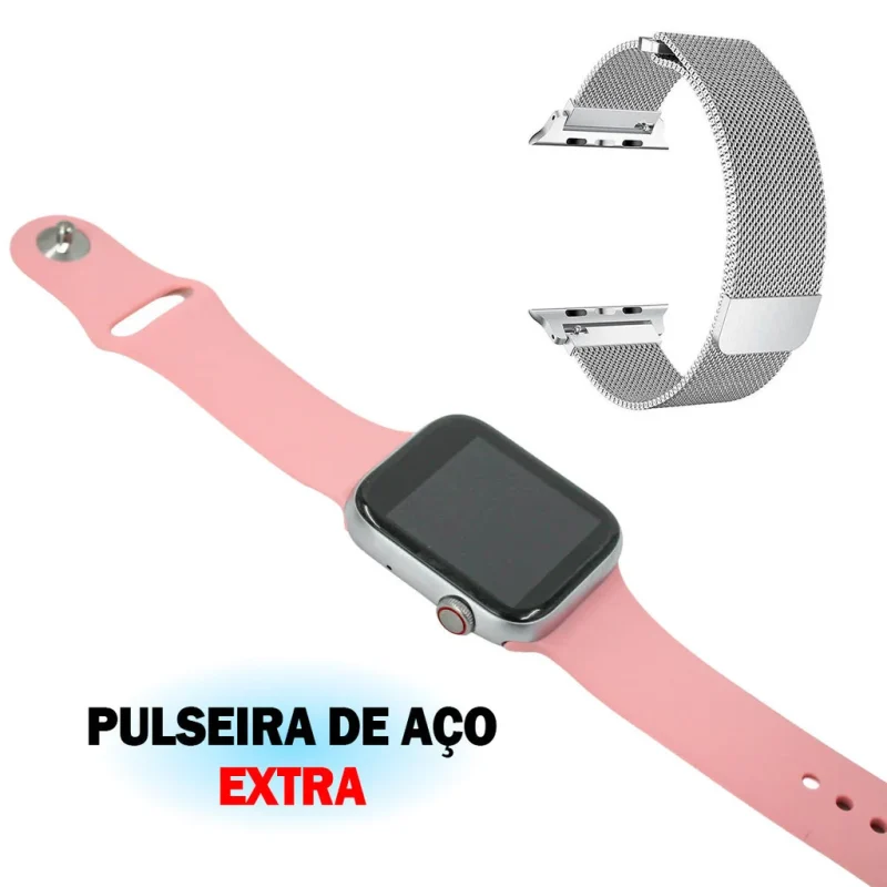 Relogio Smartwatch Inteligente Rosa Bluetooth Pulseira