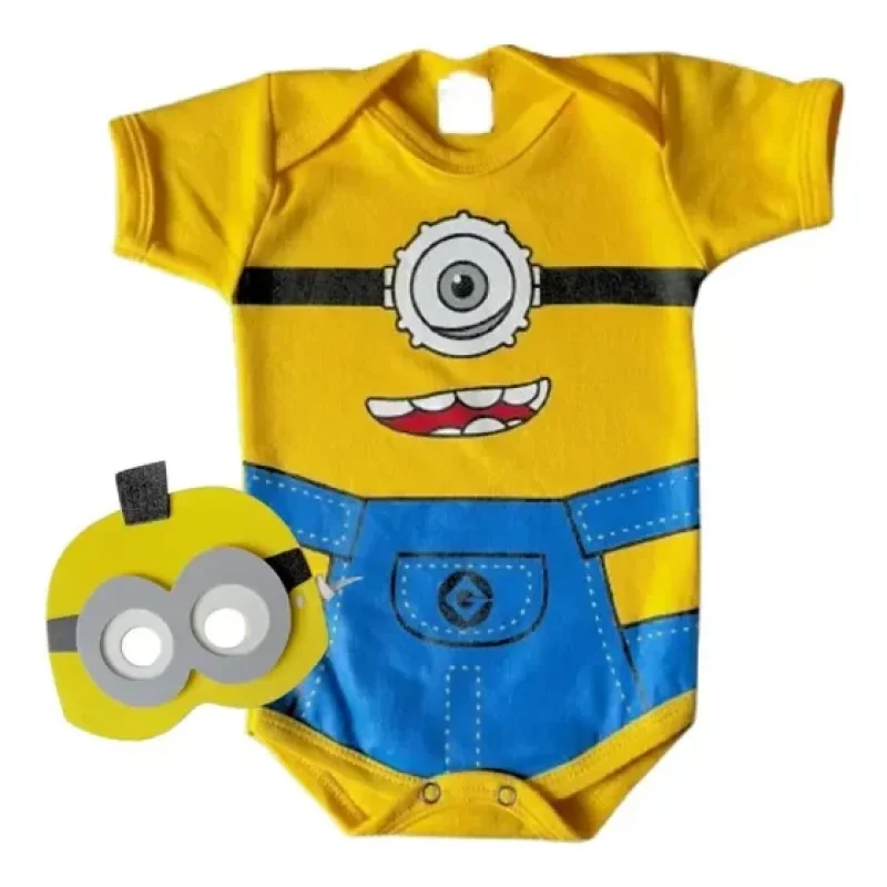 Roupinha De Bebê Minions Com Mascara Fantasia Mesversário
