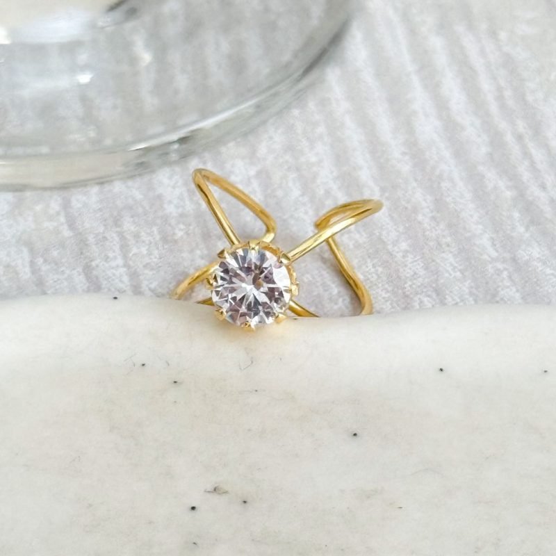 [ SEMI JOIA ] Anel Regulável Feminino Zircônia Ponto de Luz Banhado Ouro 18k Presente Dia ...