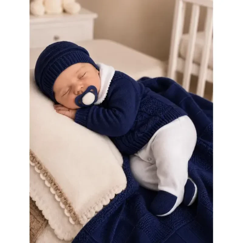 Saída De Maternidade Em Tricô Menino Marinho Azul-escuro 0 A 3 Meses