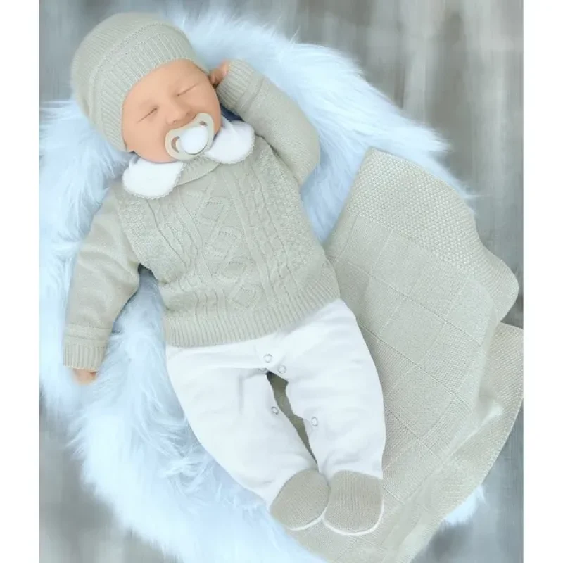 Saída Maternidade Tricô Nika Baby Bege para Bebê (0-3 Meses)