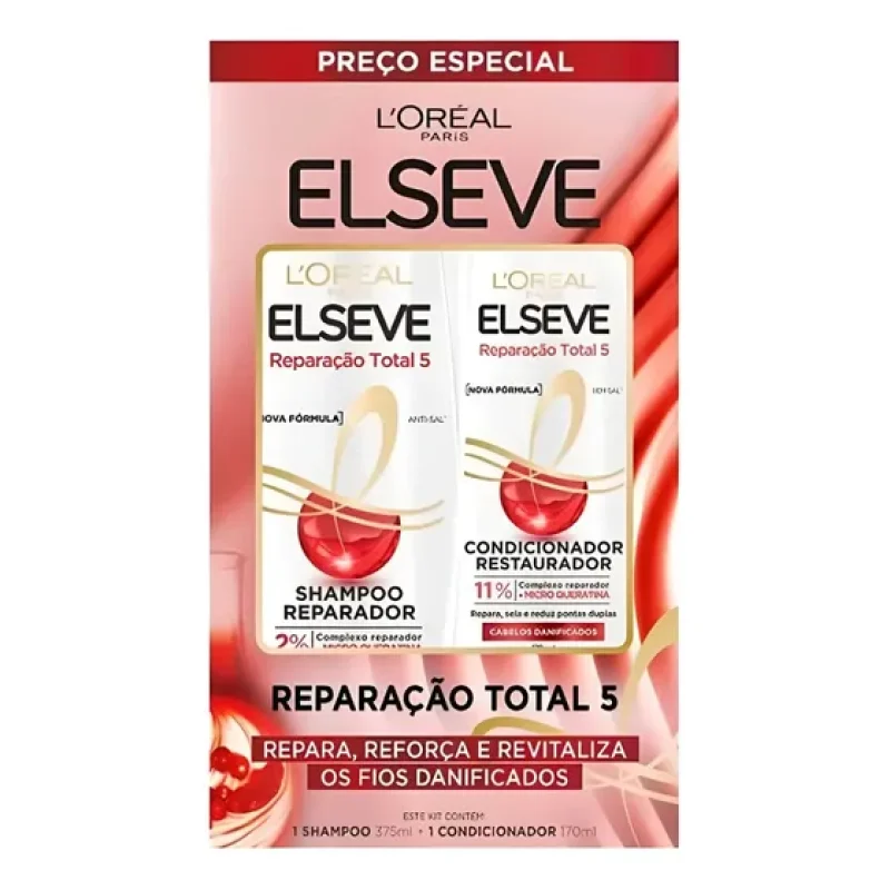 Shampoo 375ml + Condicionador 170ml Reparador Total 5 Elseve