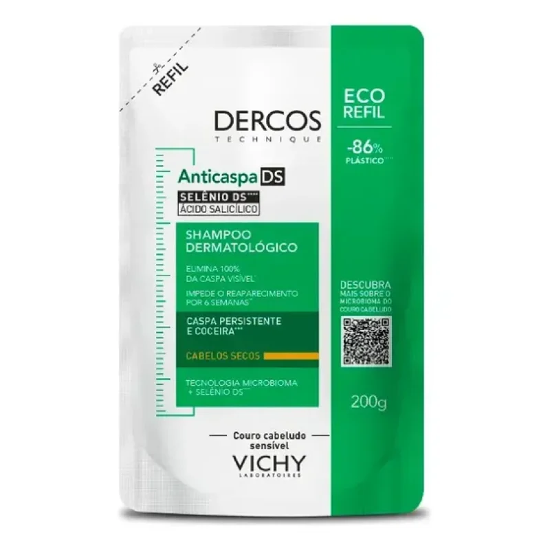 Shampoo Anticaspa Tratamento para Cabelos Secos, Dercos DS Vichy, Refil 200g