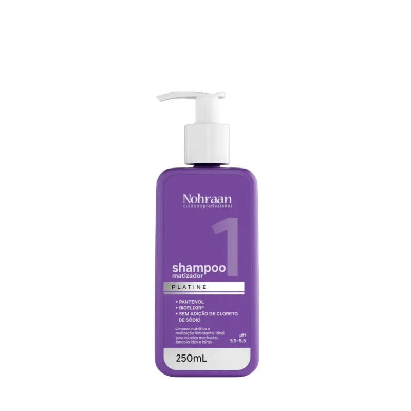 Shampoo Matizador Nohraan Platine 250ml Para Cabelos Loiros Mechados e Descoloridos