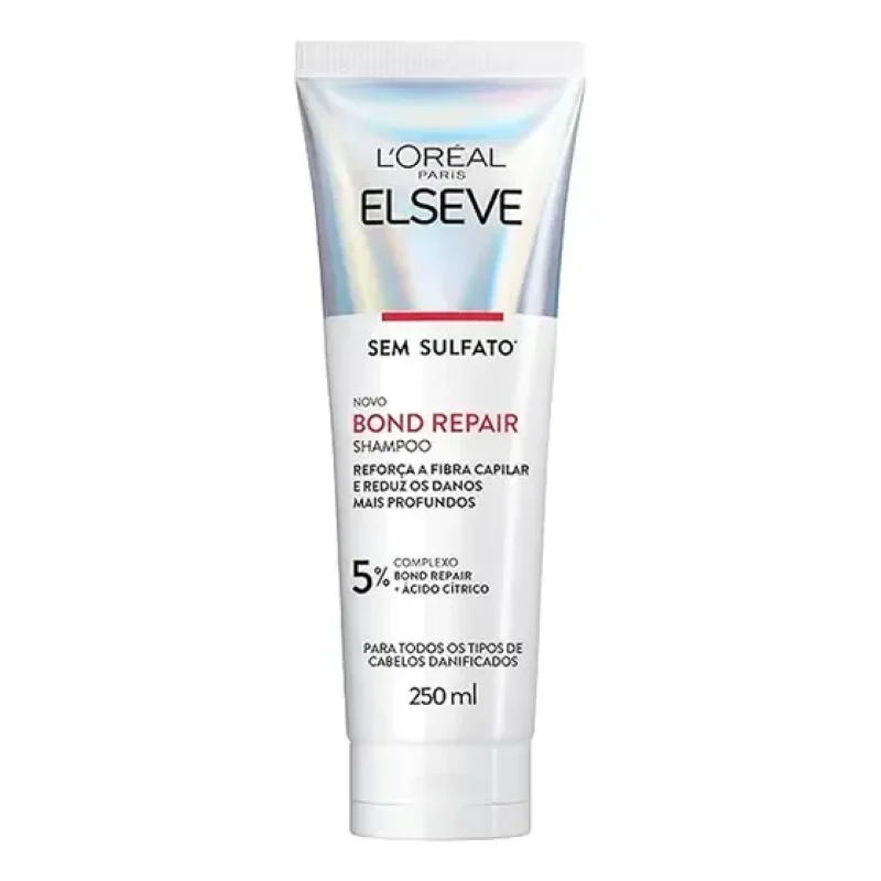 Shampoo Reparação Molecular Limpeza Suave Sem Sulfato Reconstrói Ligações Devolve Força Com Ácido Cítrico Cabelos Danificados Elseve Bond Repair L'Oréal Paris 250ml