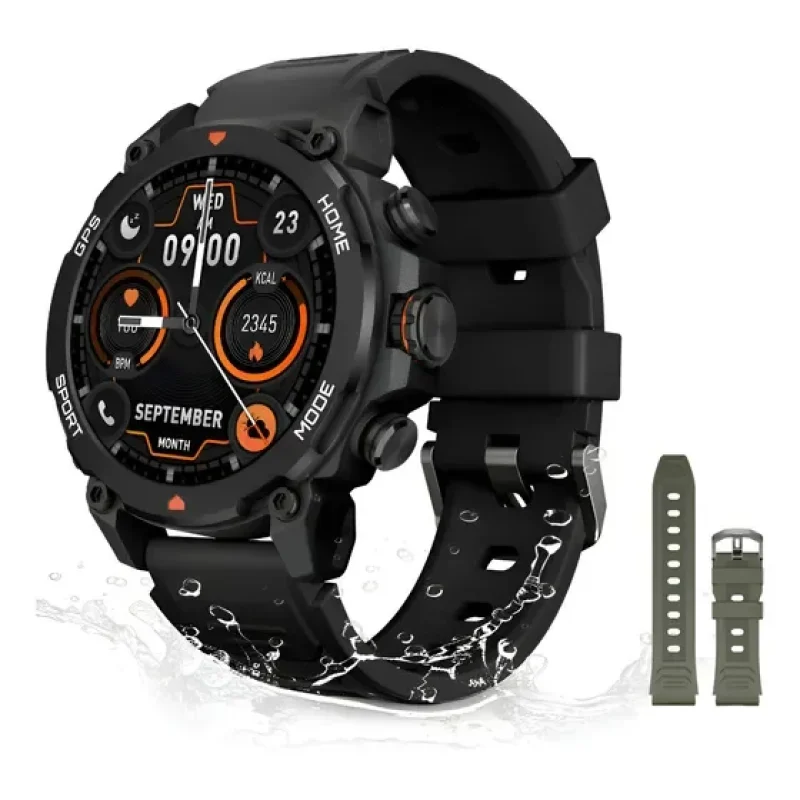 Smartwatch Aurafit G6 Tático Com Gps E Amoled 1.43 Preto Laranja-escuro Esportivo Preto Verde Exército
