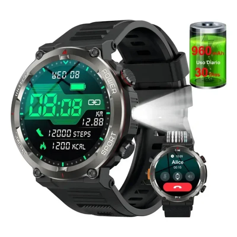 Smartwatch Baolubao W50proe Sport Para Homem Com Bluetooth E Lanterna Led Preto