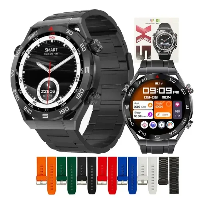 Smartwatch X5 Pro Max Tela Amoled Integração Com Chatgpt Capacidade Nfc Bateria De Longa Duração 7 Pulseiras Intercambiáveis Caixa Preta Preto Mesh