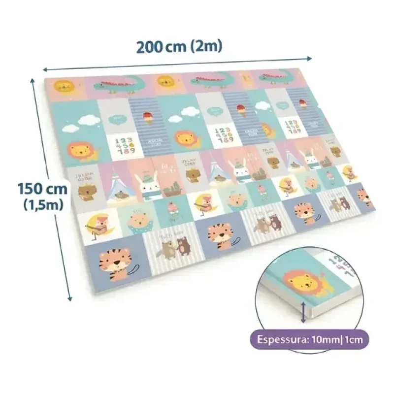 Tapete Infantil Dobrável Dupla Face 200x150x1cm - Animais